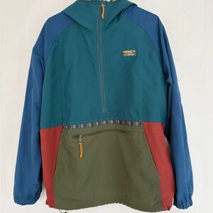 L.L. Bean Teal, Blue, Olive & Rust Hooded Pullover Raincoat